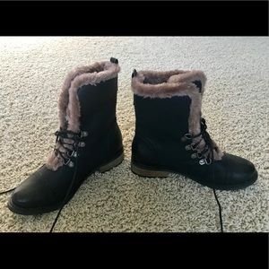Black Boots with Faux Fur Detail